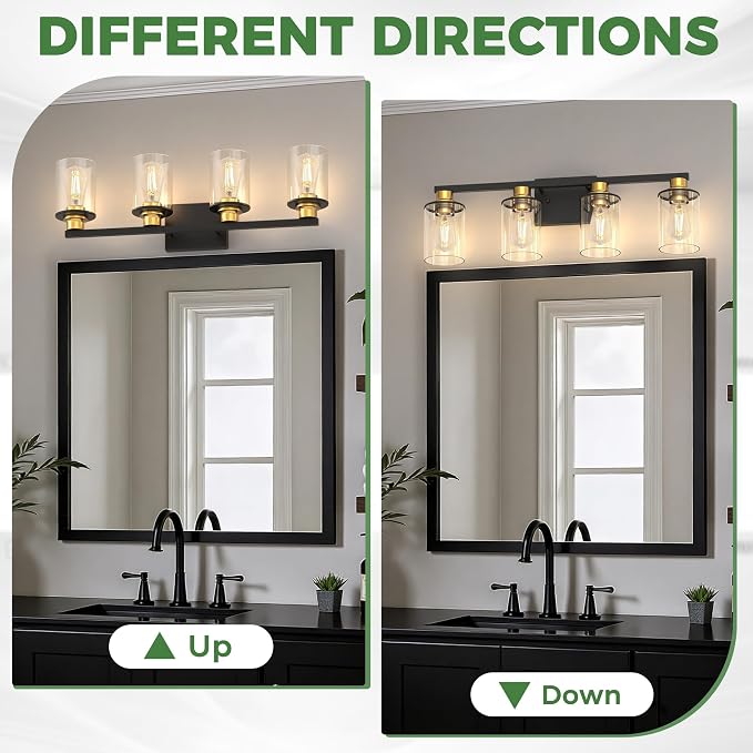 DORESshop Bathroom Light Fixtures, 4-Light Black and Gold Bathroom Lighting - Image 6