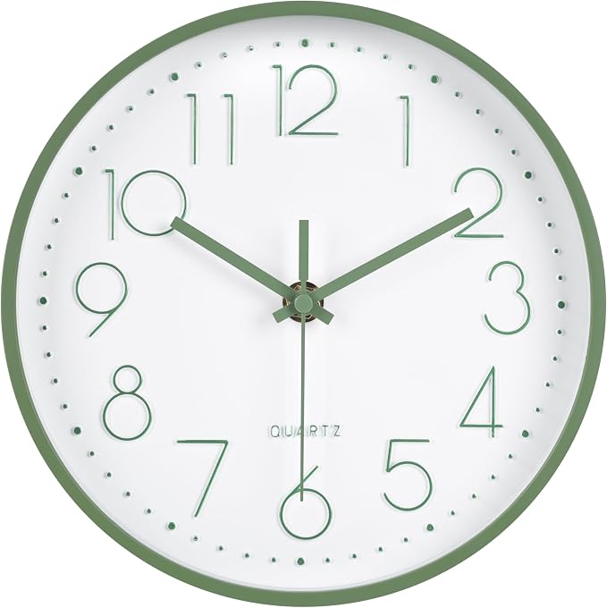 Modern Green Bathroom Wall Clocks 8 Inch Non-Ticking Battery Operated by HorizentWallClock