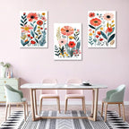 KISSFOX Framed Colorful Wildflower Canvas Wall Art Set Of 3 Flowers Pictures - Image 3