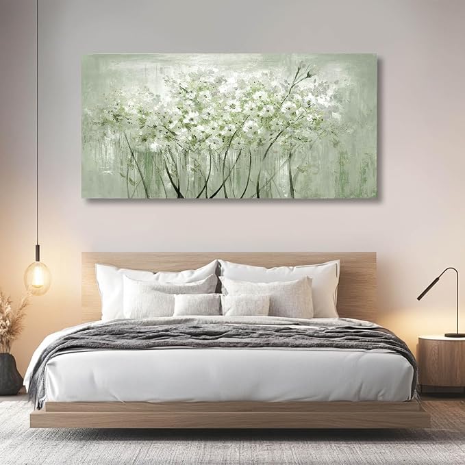 MLART99 Modern Artwork Wall Decor White Flowers Picture Art 24"x48" Plant Wall - Image 3