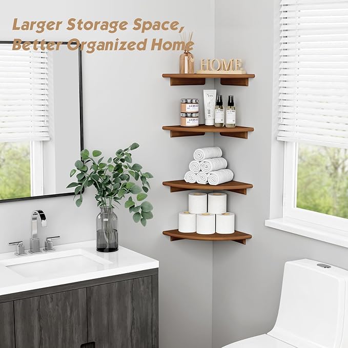 Forbena Corner Bookshelf Wall Mounted Set of 4, Wooden Floating Book Shelves - Image 3