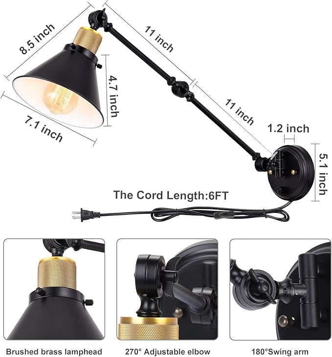 TRLIFE Plug in Wall Sconces, Dimmable Wall Sconce Swing Arm Wall Lights Plug in - Image 5