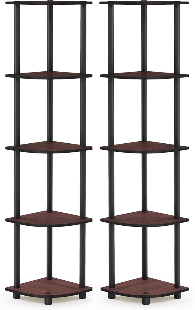 Furinno TURN-N-TUBE Corner Shelf Set of 2, 5-Tier Corner Bookshelf, Open - Image 5