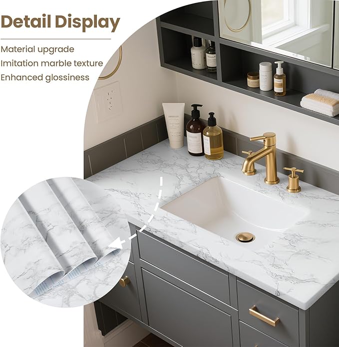 practicalWs Marble Wallpaper Granite White and Gray Wall Paper Roll 47.2" x - Image 3