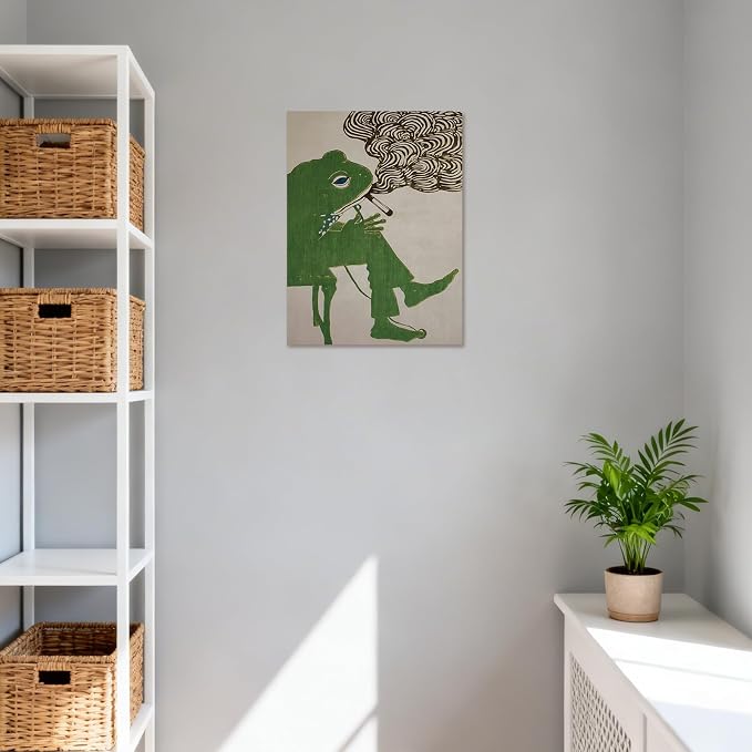 ALMLZL Funny Smoking Frog Wall Art Humorous Animal Whimsical Green Frog Canvas - Image 4