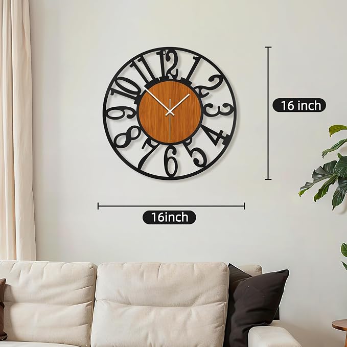 Maxstar Round Wall Clock for Living Room Decor Battery Operated Non Ticking - Image 2