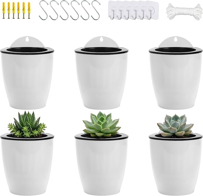 4 Inch Self Watering Hanging Planters, Wall Mounted Plant Pots by OrimercGarden