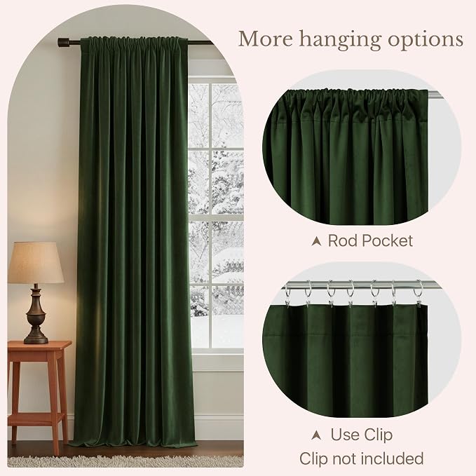 NICETOWN Room Darkening Dark Green Velvet Curtain Panels - Image 5