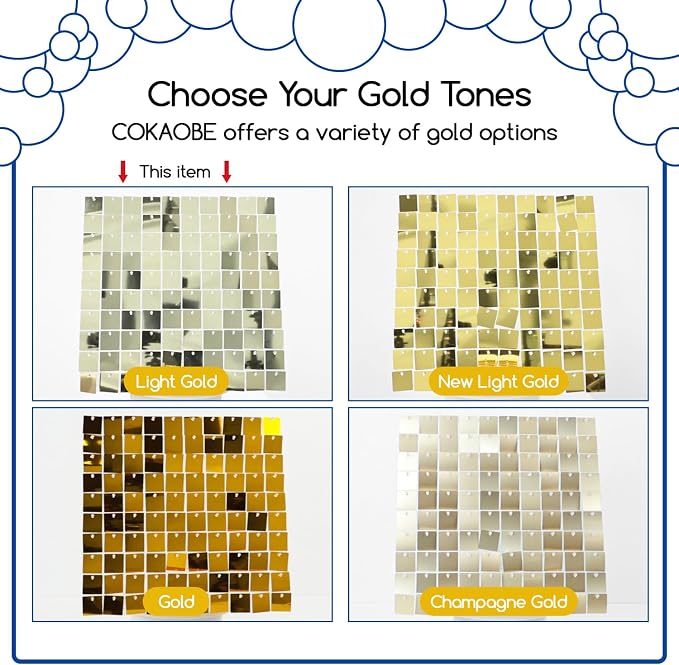 COKAOBE Light Gold Shimmer Wall Backdrop 24PCS Gold Sequins Backdrop Decoration - Image 4