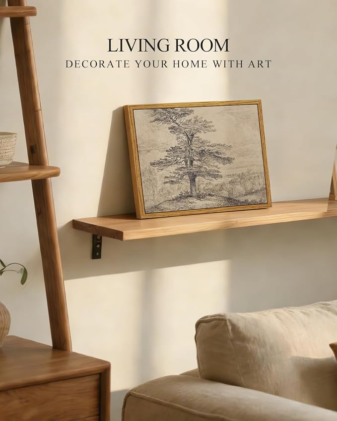 InSimSea Framed Canvas Wall Art, Neutral Sketch Tree Painting, Rustic Nature - Image 3