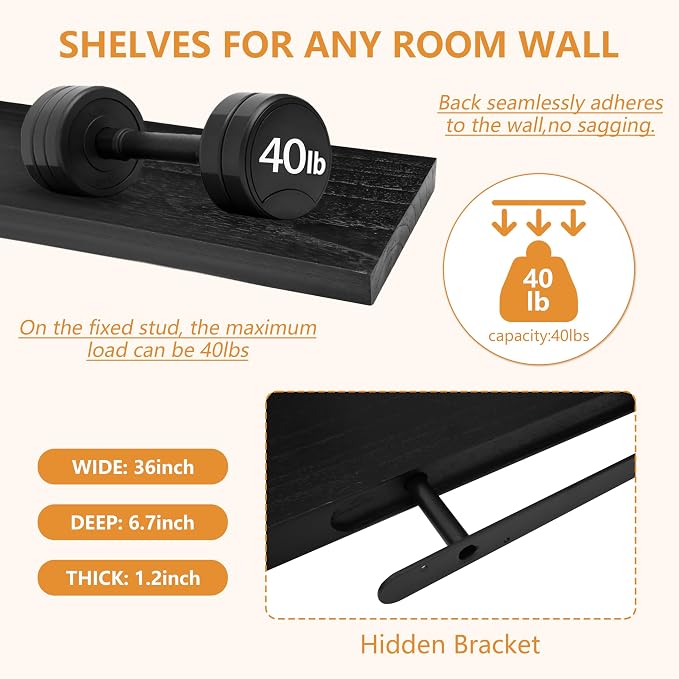 ROGMARS Black Wooden Floating Shelves - Image 9
