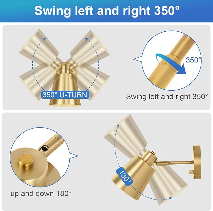 VATONI Dimmable Wall Sconce, Plug in Wall Sconce Adjustable Angle Wall Lights - Image 4