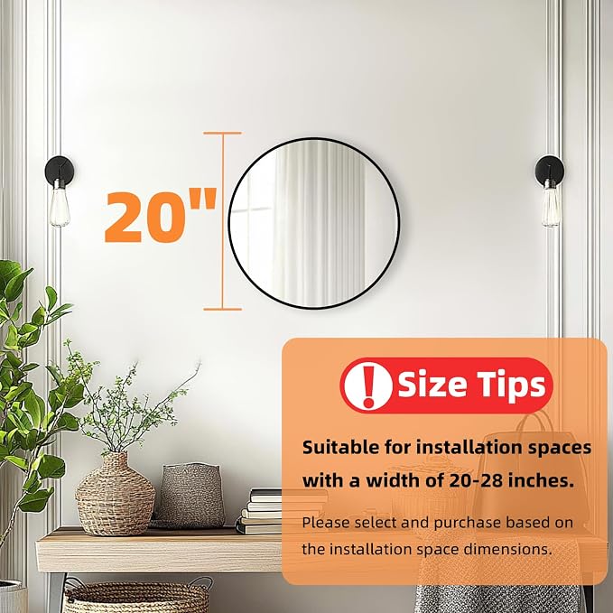 Black Round Mirror, 20 Inch Black Circle Mirror, Metal Frame Round Wall Mounted - Image 4
