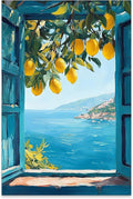 PDFI Mediterranean Window View Wall Art Coastal Lemon Tree Canvas Prints Blue by PDFI