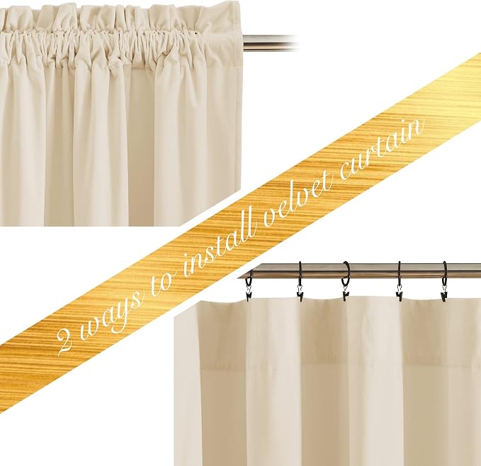 NICETOWN Beige Velvet Curtains 72 inches 2 Panels Set, Thermal Insulated Heavy - Image 2