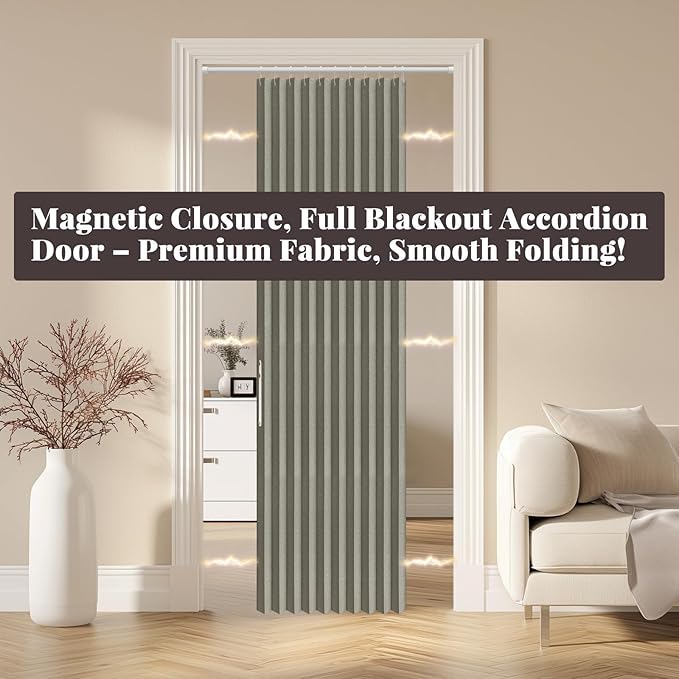 AJAZZ 100% Blackout Accordion Door Magnetic Door Curtain Folding Closet Doors - Image 6