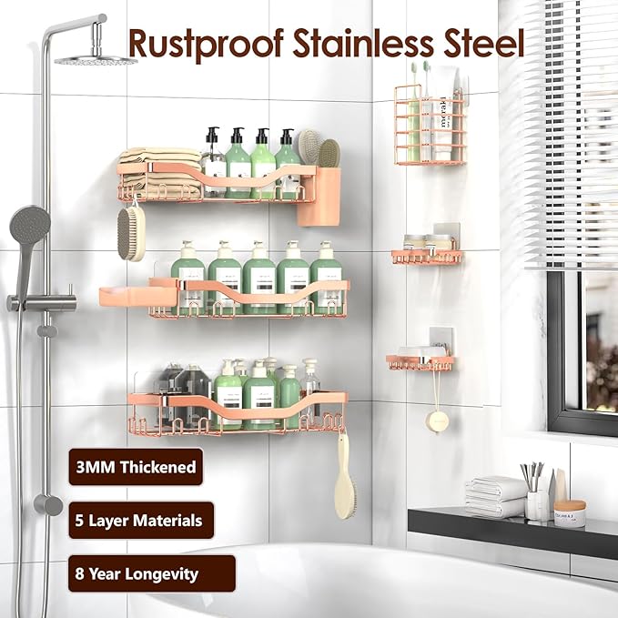 NESOMI Shower Caddy Adhesive Shower Organizer 8-Pack, Rustproof Stainless Steel - Image 5