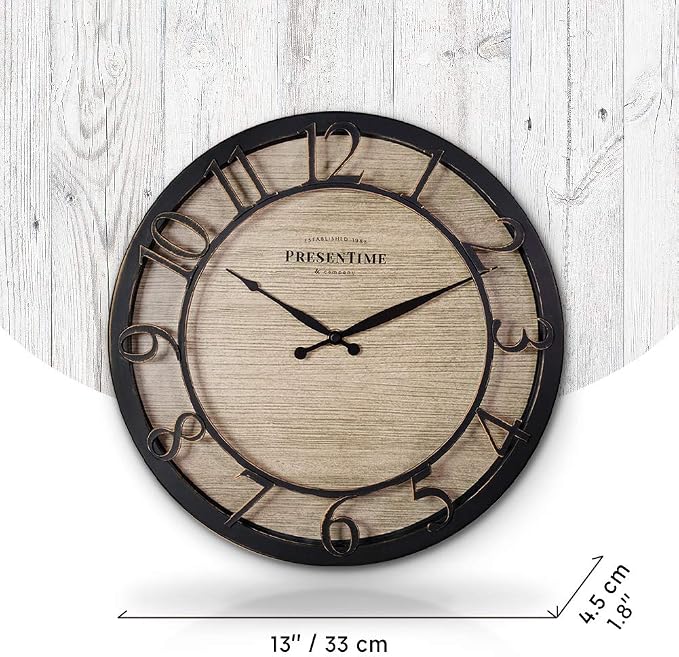 Presentime & Co 13" Farmhouse Series Wall Clock, Quartz Movement, Shiplap Style - Image 7