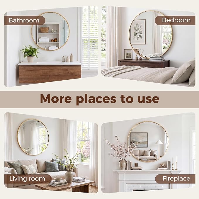 NEWBULIG 30 Inch Round Wall Mirror, Bathroom Mirror - Image 6