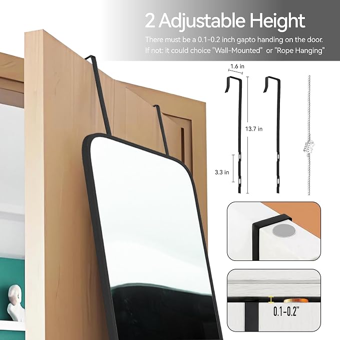 SCWF-GZ 47x14 Mirror Rectangle Full Body Length Door Hanging Wall Mounted Metal - Image 7