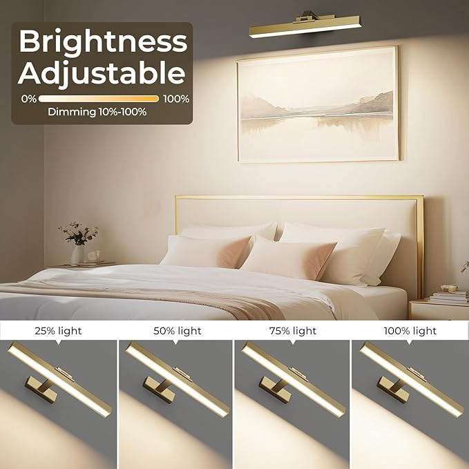 Afyuol Picture Lights for Wall, Brushed Gold Battery Operated Picture Light - Image 4