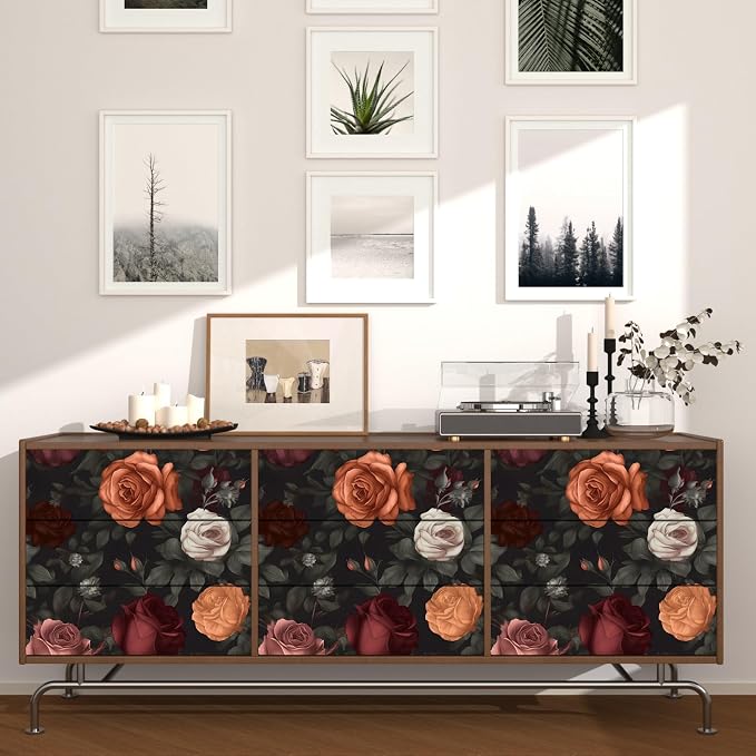 Laatse Dark Floral Peel and Stick Wallpaper Vintage Orange/Red Floral Contact - Image 2