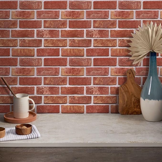 COMSTICKC 3D Faux Red Brick Wall Panel Peel and Stick, Small Brick, Ultra-Light - Image 6