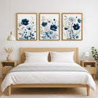 LLEEMPI Navy Blue Floral Wall Art Set of 3, Modern Wildflower Wall Decor - Image 5