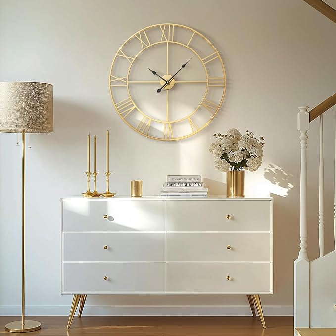 Cuspin Wall Clock, Battery-Operated Metal Roman Number Round Decorative Big - Image 3