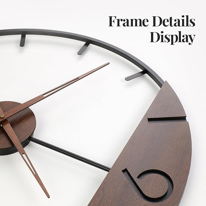 Cuspin Modern 24 Inch Wall Clock, Minimalist Wood and Metal Wall Decor Clock - Image 4