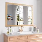 Amorho Bathroom Mirror for Wall, 40X32 Inch Oak Wood Grain Metal Framed Mirror by Amorho