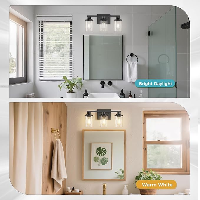 DORESshop 17 Inch Bathroom Light Fixtures, 3-Light Black Bathroom Lighting - Image 5