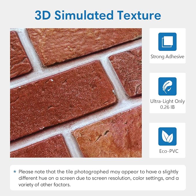 COMSTICKC 3D Red Faux Brick Wall Panel Peel and Stick Wall Stickers, DIY - Image 3