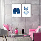 Liyark Set of 2 Retro Navy Blue And White Swimsuit Art Posters Beach Bathing - Image 7