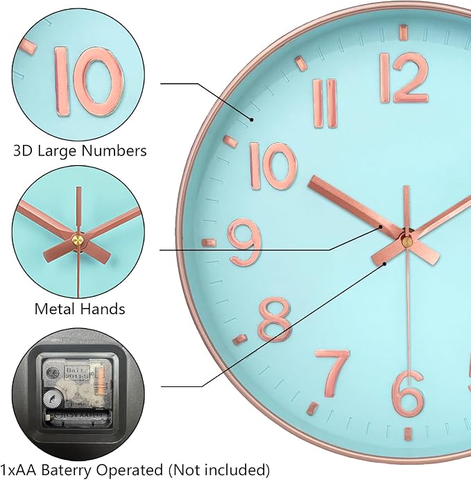 Modern Wall Clock, 10 Inch Digital Wall Clocks Battery Operated, Round Non - Image 6
