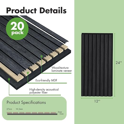 Art3d 20-Pack 12" x 24" Soundproof Wood Slat Panels, 40 sq.ft Acoustic Wall - Image 3