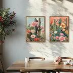 Framed Mexican Cactus Canvas Wall Art Set of 2, Vintage Desert Floral Wall - Image 2