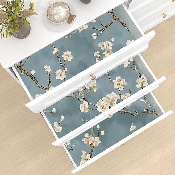 Vintage Floral Wallpaper Peel and Stick Blue White Flowers Contact Paper Vinyl - Image 5