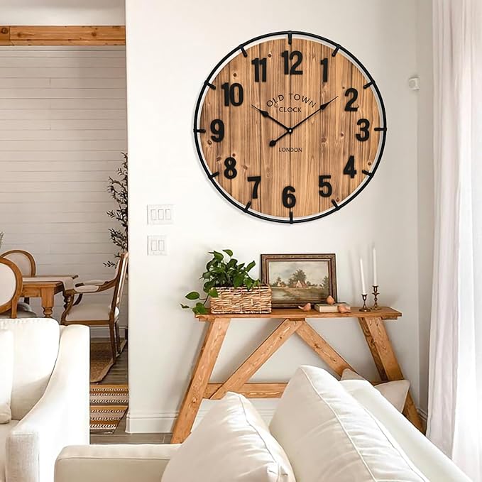 EMAX HOME Large Old Town Farmhouse Wall Clock 30 Inches Rustic Antique Wood - Image 3