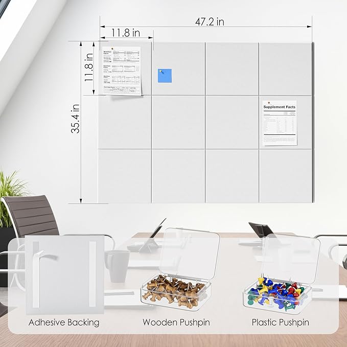 MaxGear Large Cork Board for Wall 48" x 36" White Bulletin Board, 12 Pack Felt - Image 5