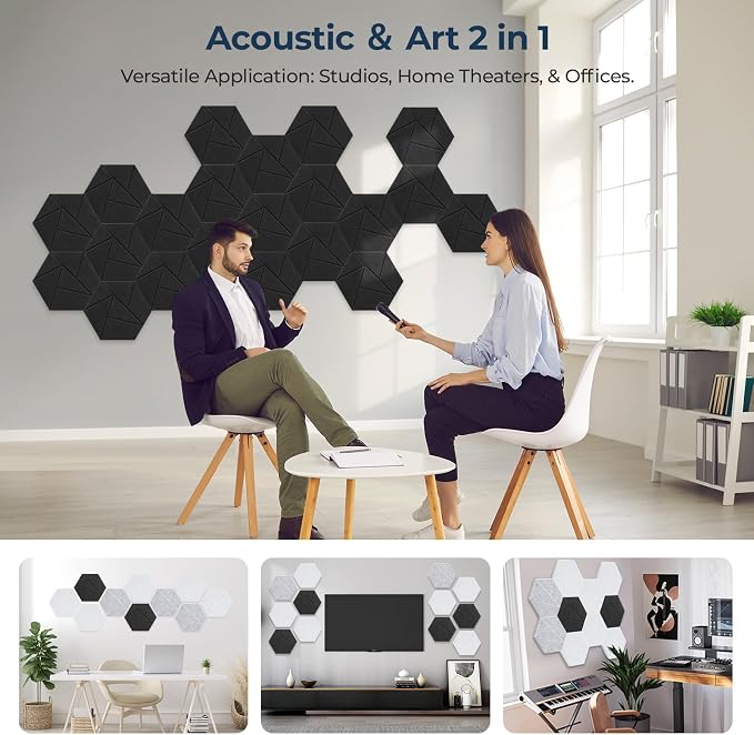 12 Pack Hexagon Acoustic Panels, Self-Adhesive Acoustic Wall Panels - Image 5