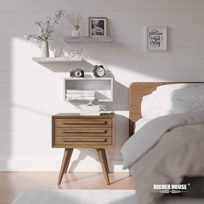 RICHER HOUSE Floating Shelves Set of 3, Farmhouse Bathroom Wall Mounted Shelves - Image 4