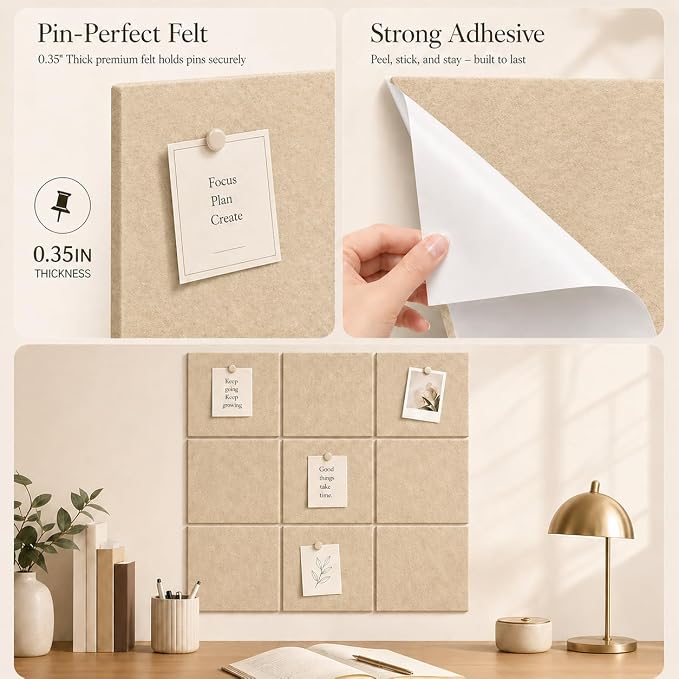 Large Cork Boards for Walls – 48" x 36" Self Adhesive Felt Wall Tiles - Image 3