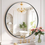 Round Wall Mirror 24 Inch Black Vanity Mirror by SageNest