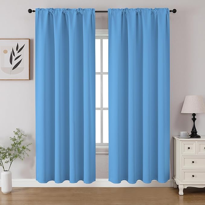 CUCRAF Light Blue Blackout Curtains 72 inch Length 2 Panels Set, Rod Pocket by CUCRAF