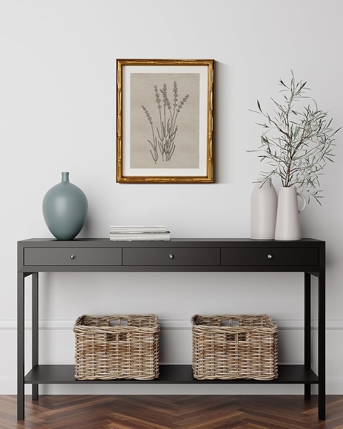 InSimSea Gold Bamboo Framed Canvas Wall Art, Minimalist Lavender Botanical - Image 2