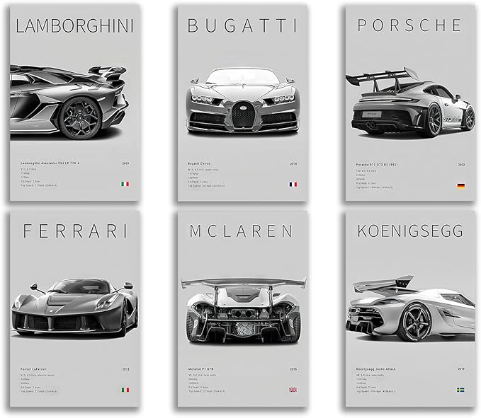CSLGQGV Car Poster Vintage Racing Car Wall Art Supercar Canvas Prints Painting by Unknown