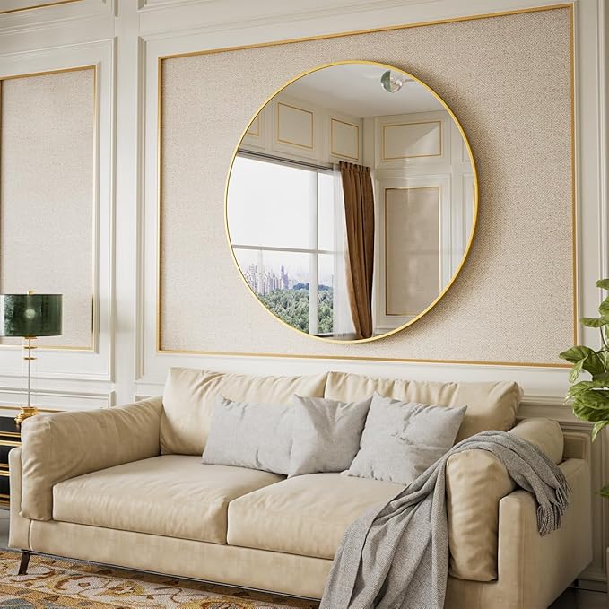 BEAUTYPEAK 42 Inch Round Mirror, Metal Frame Circle Mirror, Wall Mounted by BEAUTYPEAK