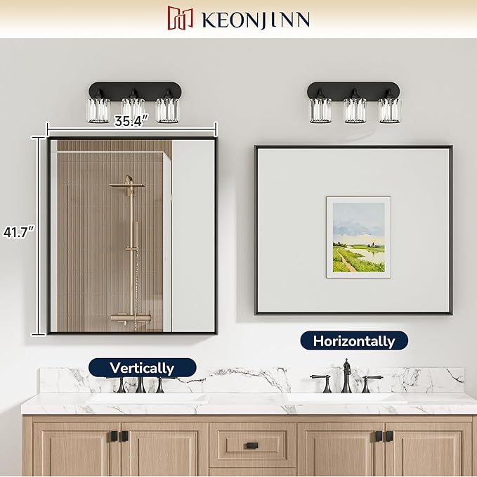 Keonjinn 42 x 36 Inch Black Bathroom Mirrors - Image 5