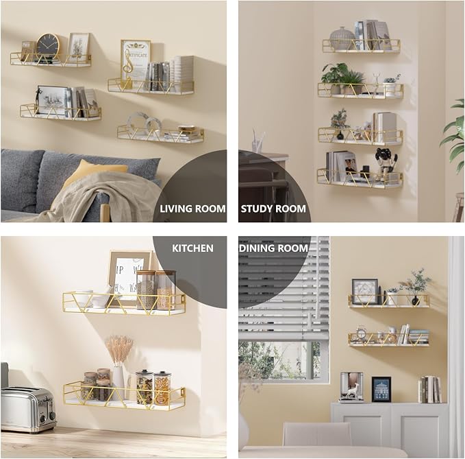 Amaoot Floating Shelves Set of 3, Home Wood Wall Shelf, Farmhouse Shelf - Image 6